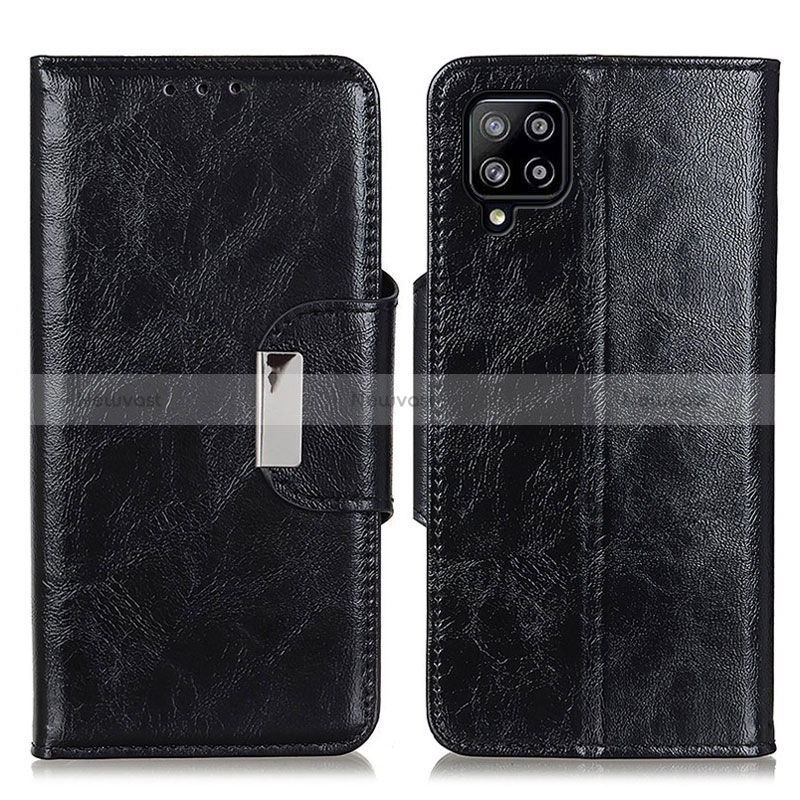 Leather Case Stands Flip Cover Holder N04P for Samsung Galaxy A22 4G Black