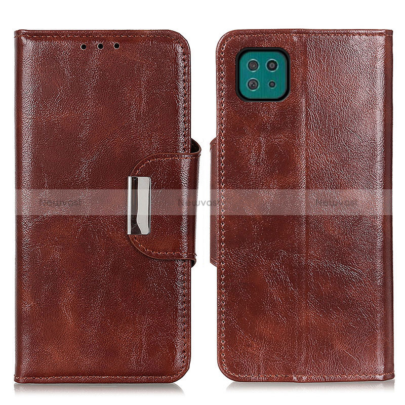 Leather Case Stands Flip Cover Holder N04P for Samsung Galaxy A22 5G Brown