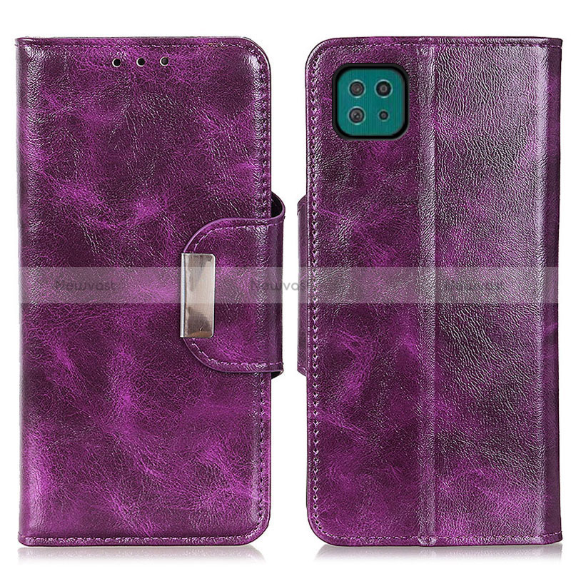 Leather Case Stands Flip Cover Holder N04P for Samsung Galaxy A22 5G Purple