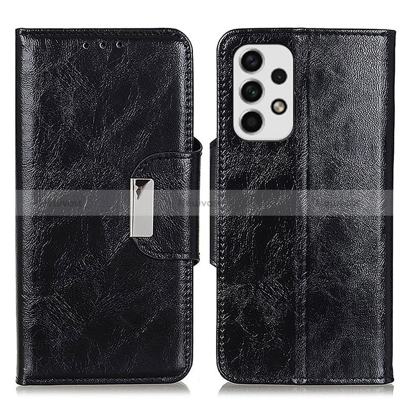 Leather Case Stands Flip Cover Holder N04P for Samsung Galaxy A23 4G Black