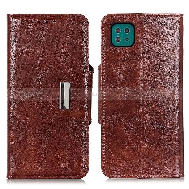 Leather Case Stands Flip Cover Holder N04P for Samsung Galaxy F42 5G Brown