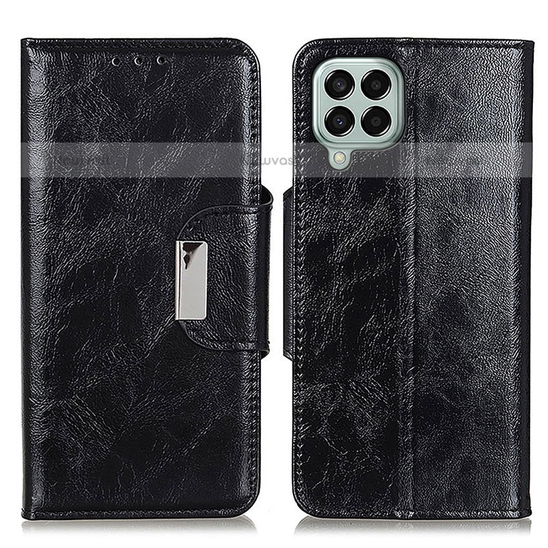 Leather Case Stands Flip Cover Holder N04P for Samsung Galaxy M33 5G Black