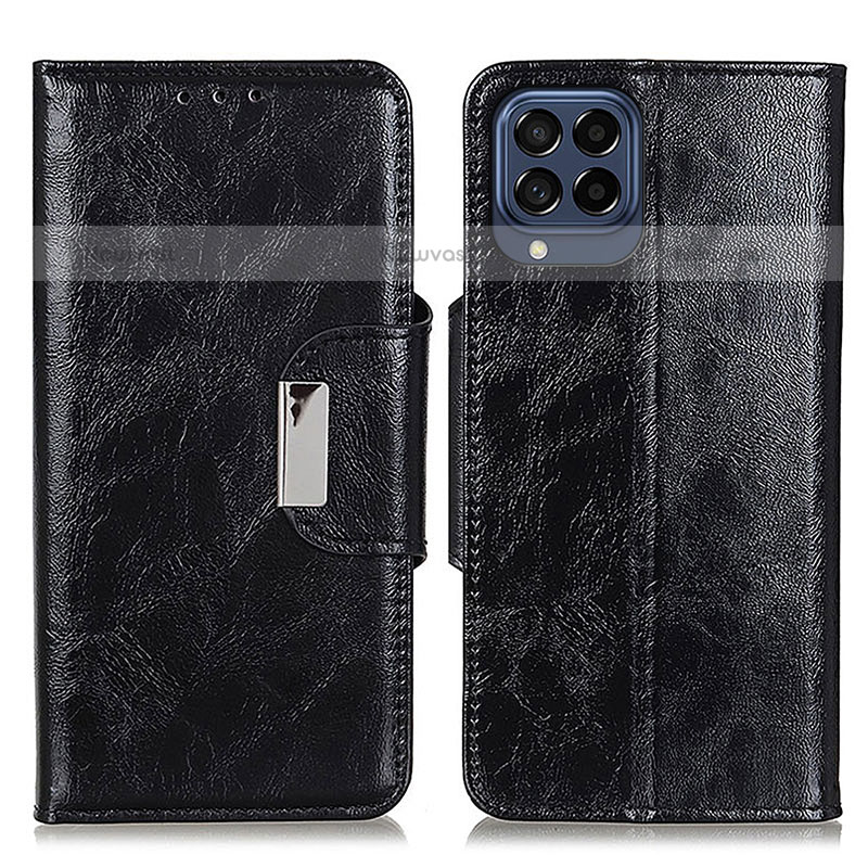 Leather Case Stands Flip Cover Holder N04P for Samsung Galaxy M53 5G Black