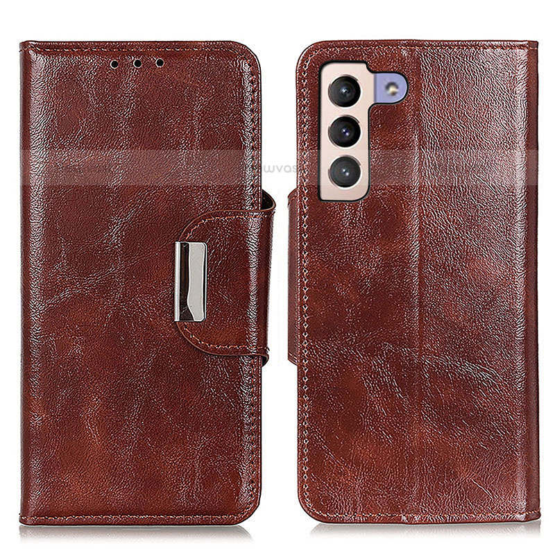 Leather Case Stands Flip Cover Holder N04P for Samsung Galaxy S21 Plus 5G Brown