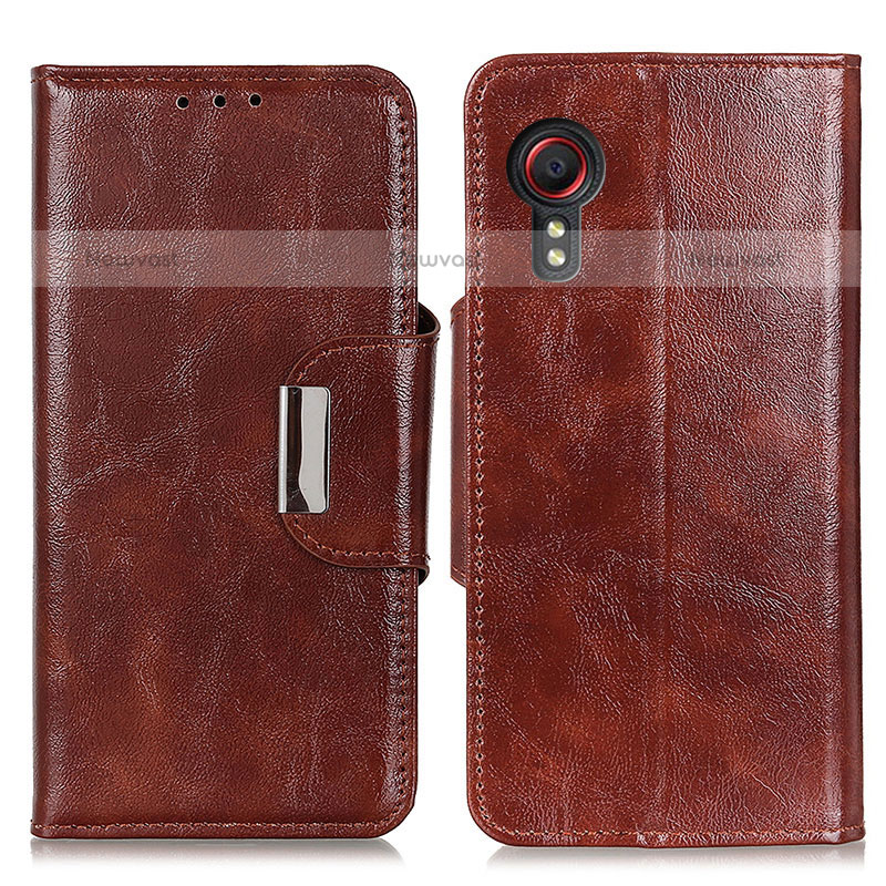 Leather Case Stands Flip Cover Holder N04P for Samsung Galaxy XCover 5 SM-G525F Brown