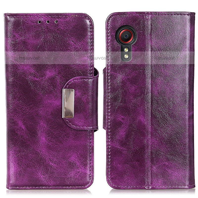 Leather Case Stands Flip Cover Holder N04P for Samsung Galaxy XCover 5 SM-G525F Purple