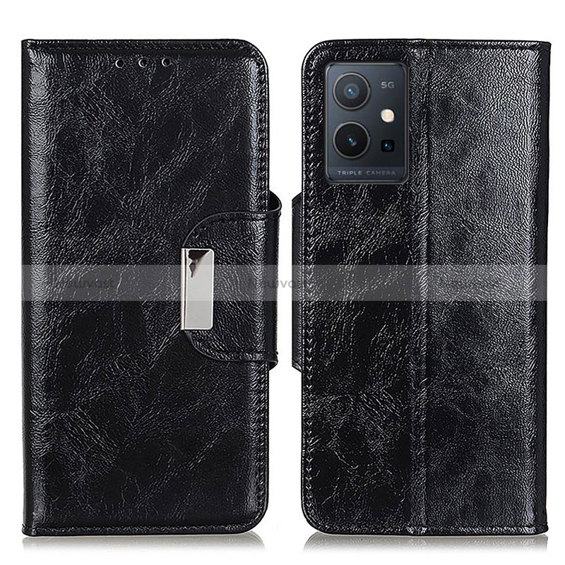 Leather Case Stands Flip Cover Holder N04P for Vivo iQOO Z6 5G Black