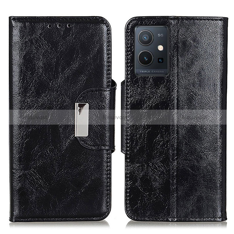 Leather Case Stands Flip Cover Holder N04P for Vivo Y75 5G Black