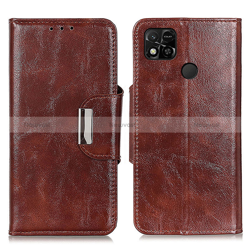 Leather Case Stands Flip Cover Holder N04P for Xiaomi POCO C3 Brown