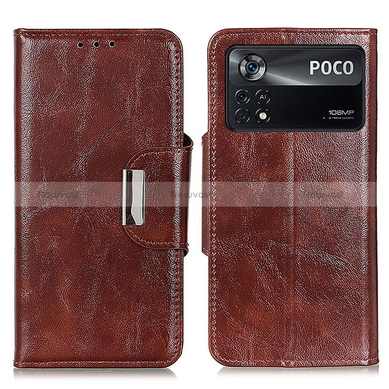 Leather Case Stands Flip Cover Holder N04P for Xiaomi Redmi Note 11E Pro 5G Brown