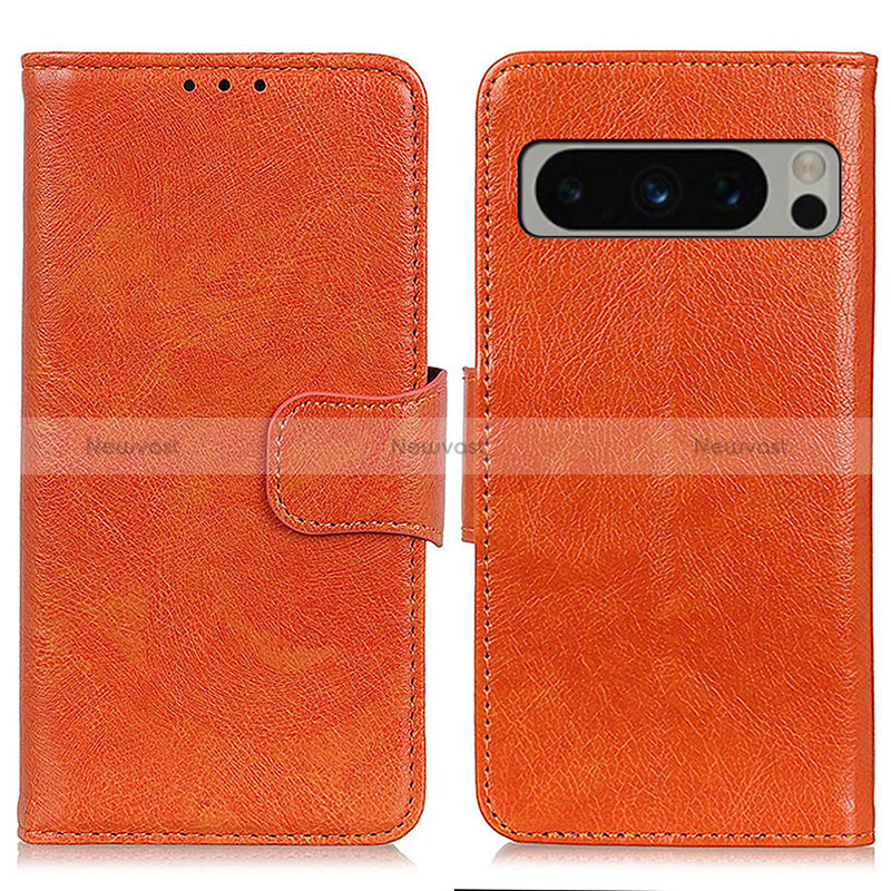 Leather Case Stands Flip Cover Holder N05P for Google Pixel 8 Pro 5G Orange
