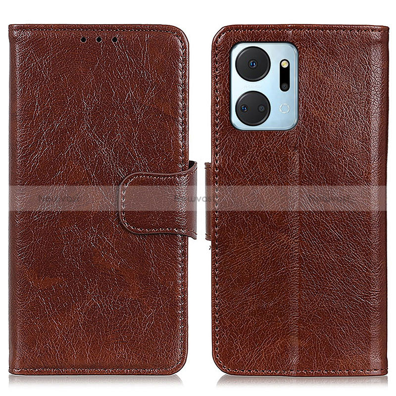 Leather Case Stands Flip Cover Holder N05P for Huawei Honor X7a Brown