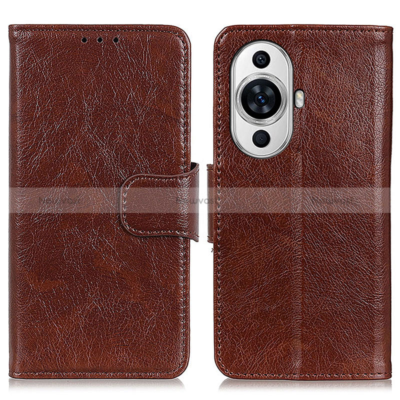 Leather Case Stands Flip Cover Holder N05P for Huawei Nova 11 Brown