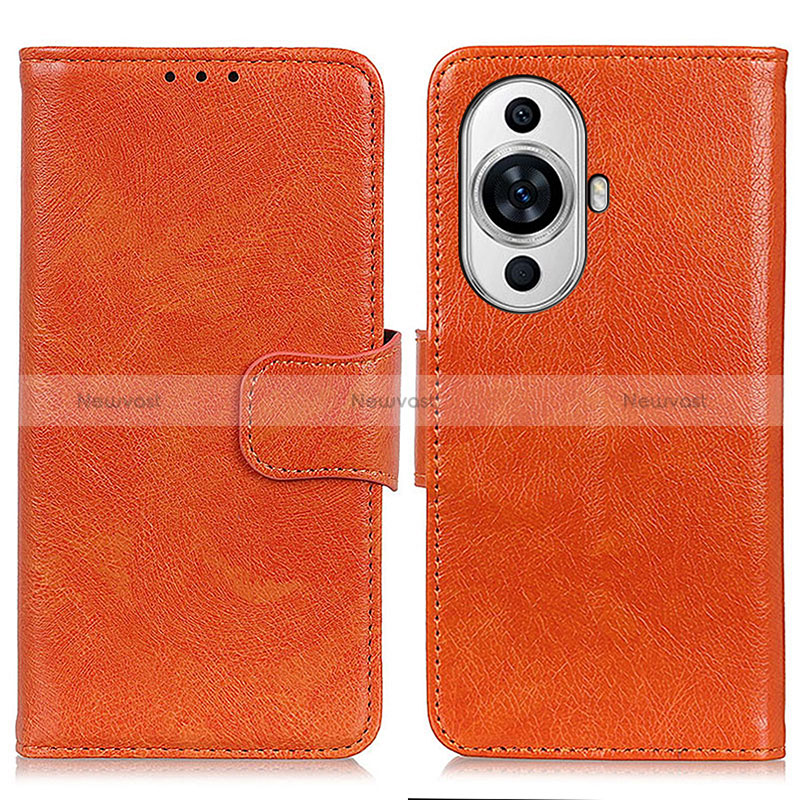 Leather Case Stands Flip Cover Holder N05P for Huawei Nova 11 Orange