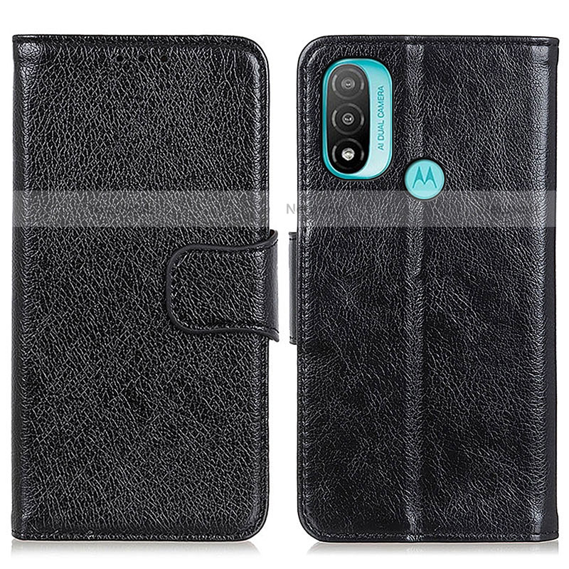 Leather Case Stands Flip Cover Holder N05P for Motorola Moto E20 Black