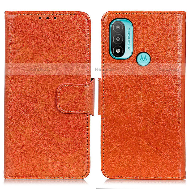 Leather Case Stands Flip Cover Holder N05P for Motorola Moto E20 Orange