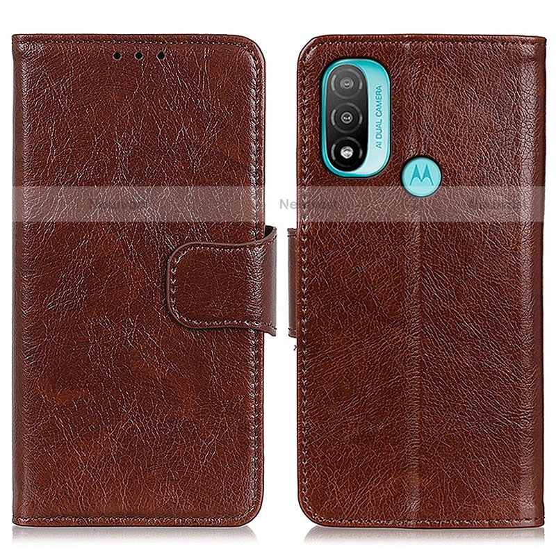 Leather Case Stands Flip Cover Holder N05P for Motorola Moto E30 Brown