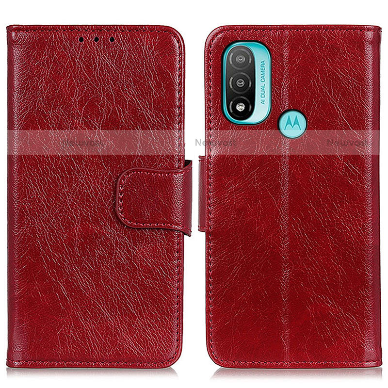 Leather Case Stands Flip Cover Holder N05P for Motorola Moto E30 Red