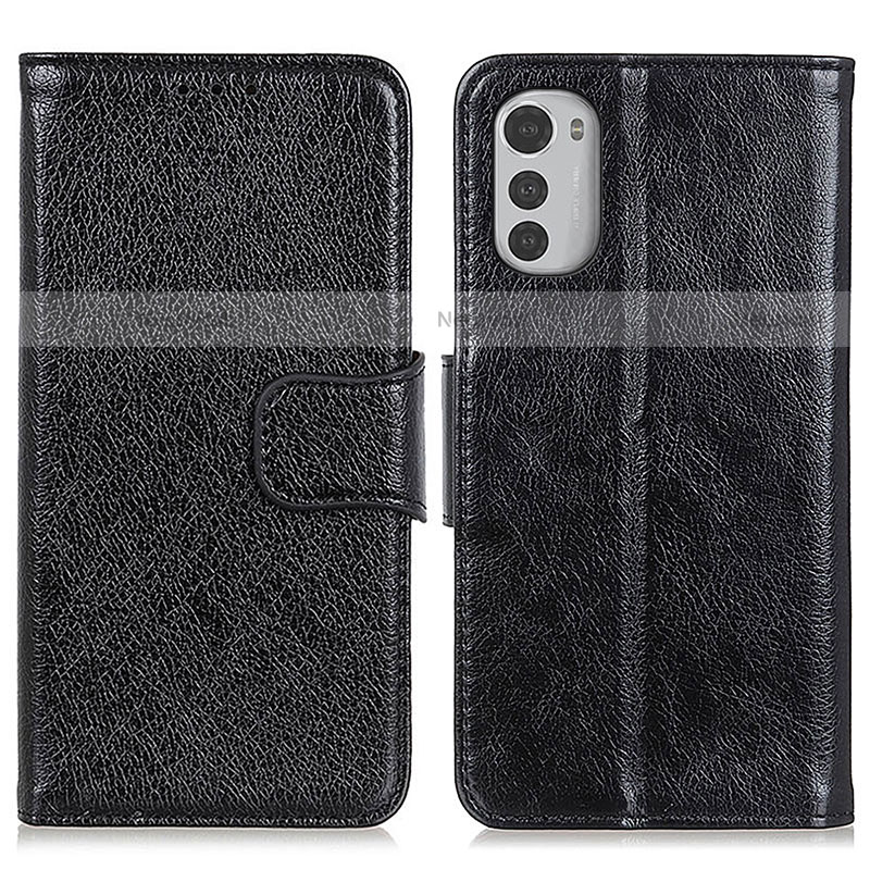 Leather Case Stands Flip Cover Holder N05P for Motorola Moto E32 Black