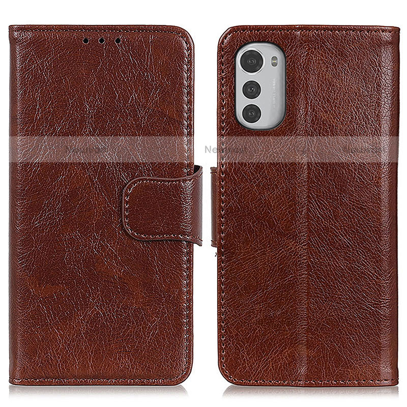 Leather Case Stands Flip Cover Holder N05P for Motorola Moto E32s Brown