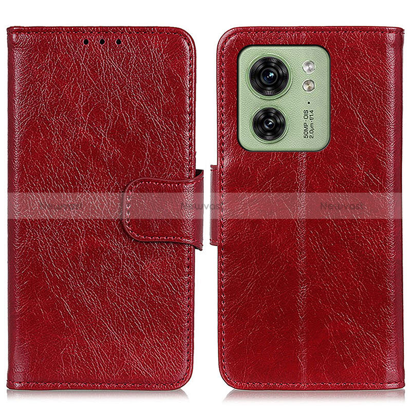 Leather Case Stands Flip Cover Holder N05P for Motorola Moto Edge (2023) 5G Red