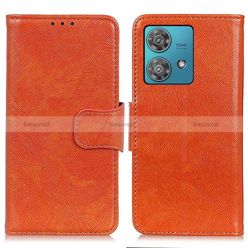 Leather Case Stands Flip Cover Holder N05P for Motorola Moto Edge 40 Neo 5G Orange