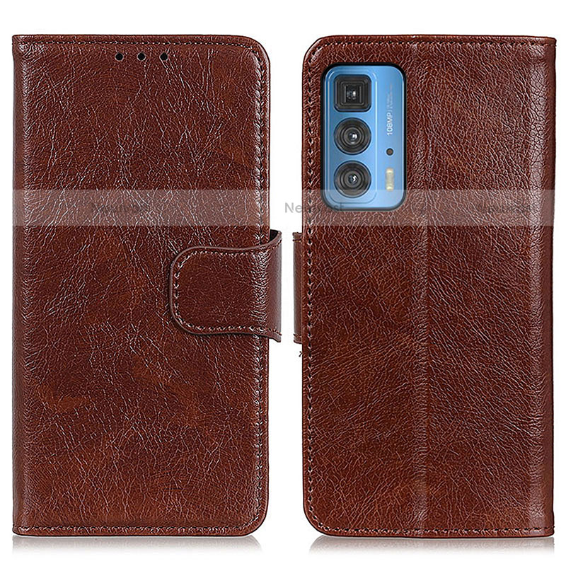 Leather Case Stands Flip Cover Holder N05P for Motorola Moto Edge S Pro 5G Brown