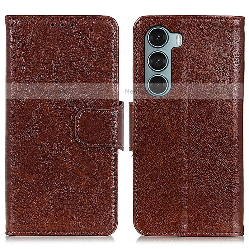 Leather Case Stands Flip Cover Holder N05P for Motorola Moto Edge S30 5G Brown