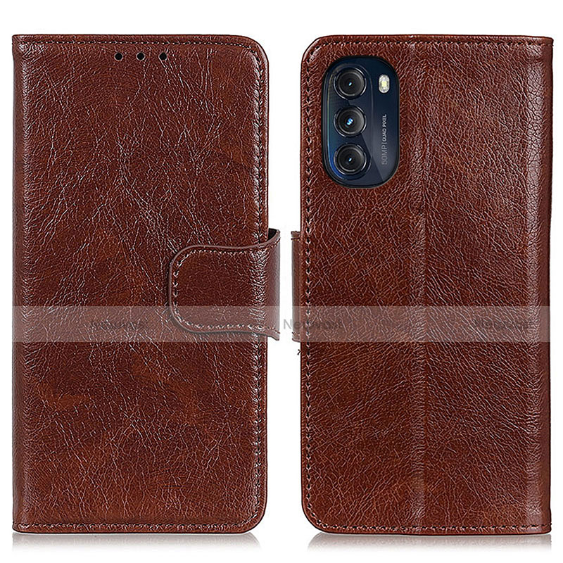 Leather Case Stands Flip Cover Holder N05P for Motorola Moto G 5G (2022) Brown