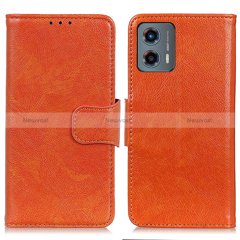 Leather Case Stands Flip Cover Holder N05P for Motorola Moto G 5G (2023) Orange