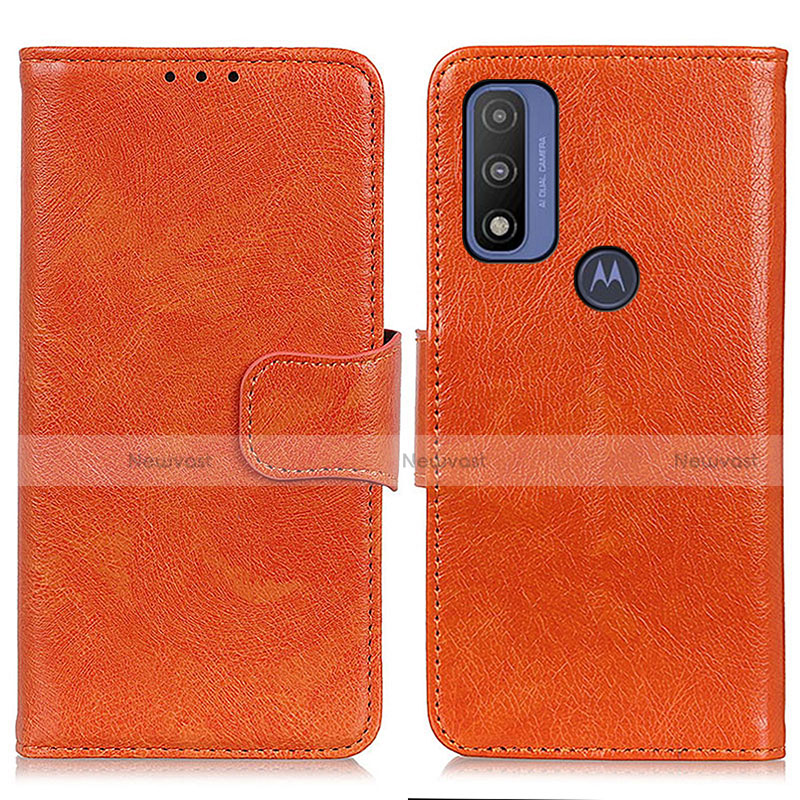 Leather Case Stands Flip Cover Holder N05P for Motorola Moto G Pure Orange