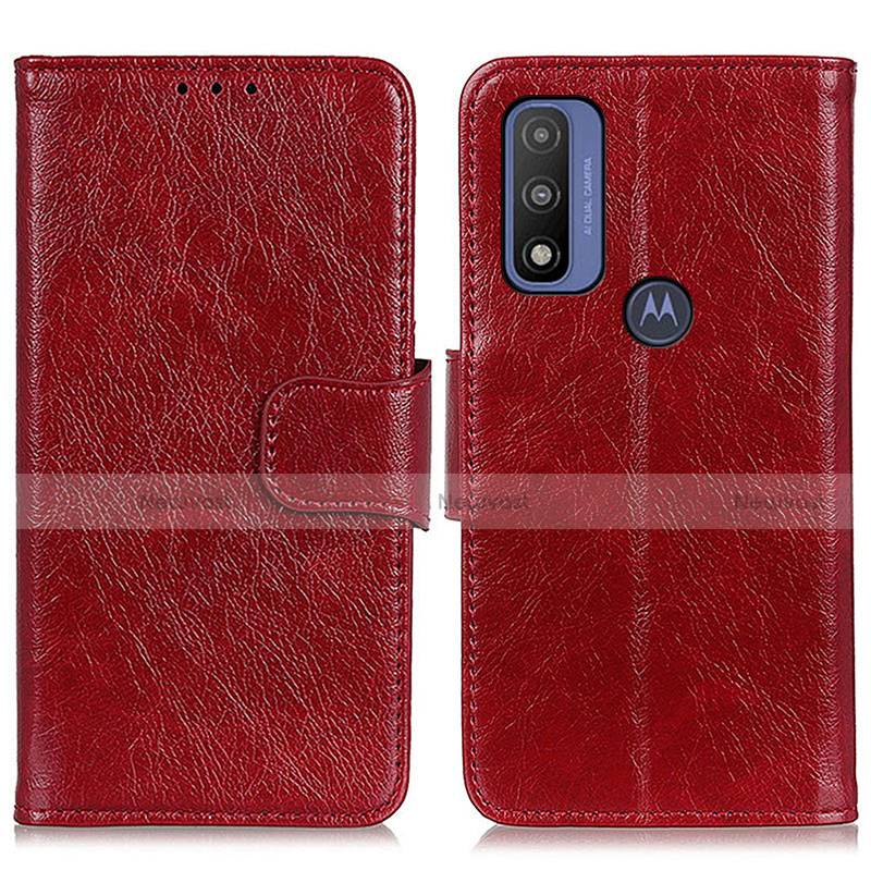 Leather Case Stands Flip Cover Holder N05P for Motorola Moto G Pure Red
