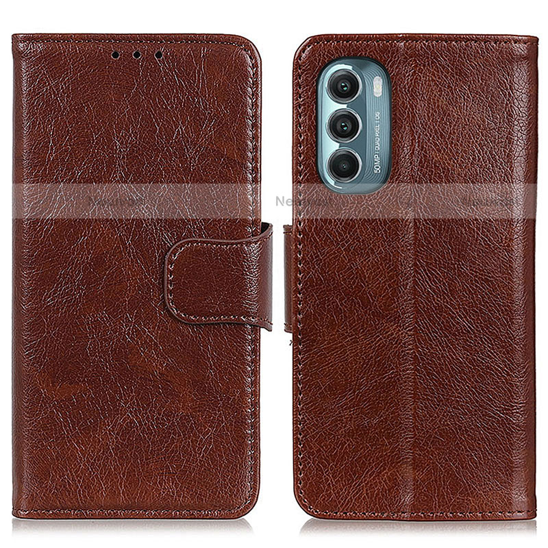 Leather Case Stands Flip Cover Holder N05P for Motorola Moto G Stylus (2022) 4G Brown