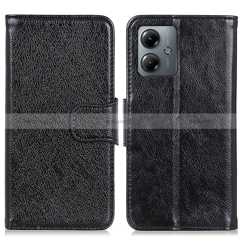 Leather Case Stands Flip Cover Holder N05P for Motorola Moto G14 Black