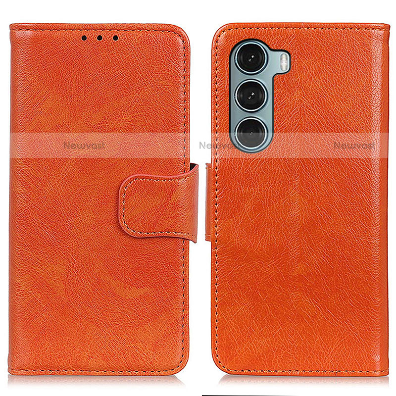 Leather Case Stands Flip Cover Holder N05P for Motorola Moto G200 5G Orange