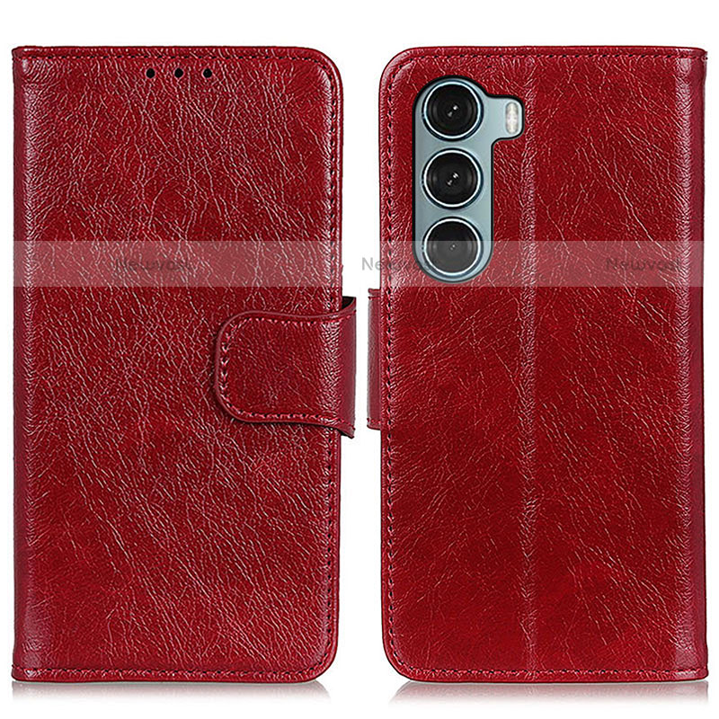 Leather Case Stands Flip Cover Holder N05P for Motorola Moto G200 5G Red