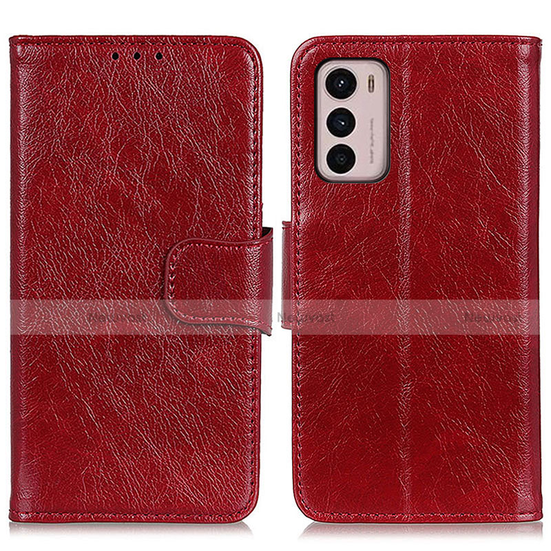 Leather Case Stands Flip Cover Holder N05P for Motorola Moto G42 Red