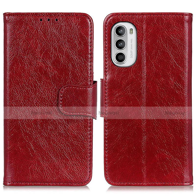 Leather Case Stands Flip Cover Holder N05P for Motorola MOTO G52 Red