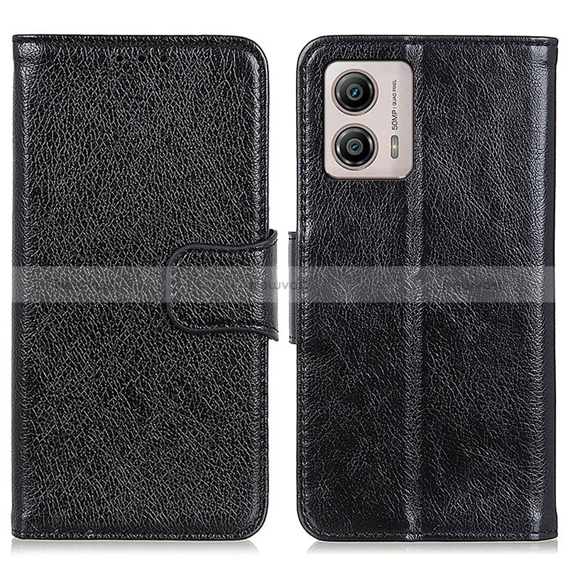 Leather Case Stands Flip Cover Holder N05P for Motorola Moto G53 5G Black