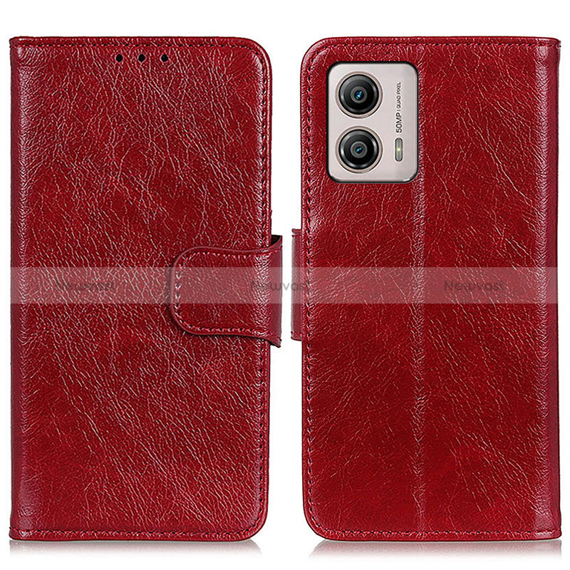 Leather Case Stands Flip Cover Holder N05P for Motorola Moto G53j 5G Red