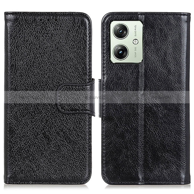 Leather Case Stands Flip Cover Holder N05P for Motorola Moto G54 5G Black