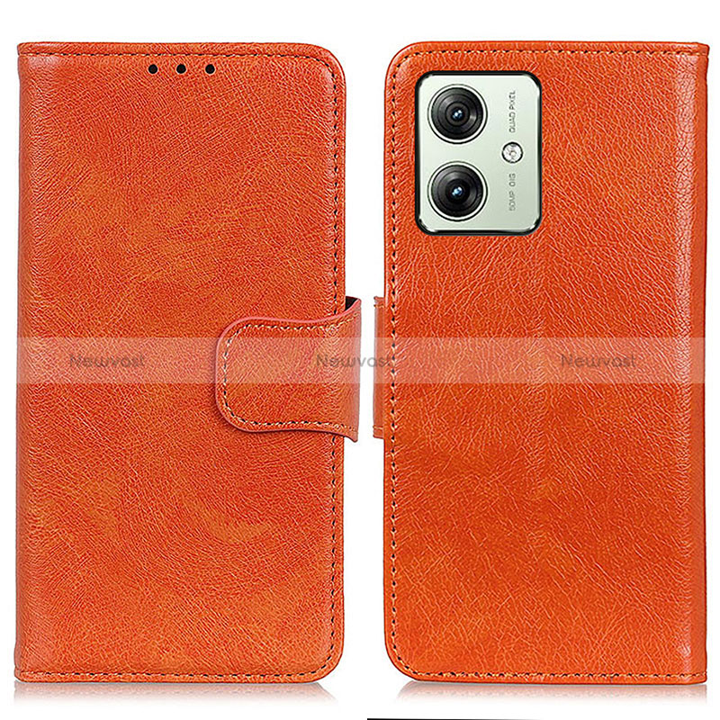 Leather Case Stands Flip Cover Holder N05P for Motorola Moto G54 5G Orange