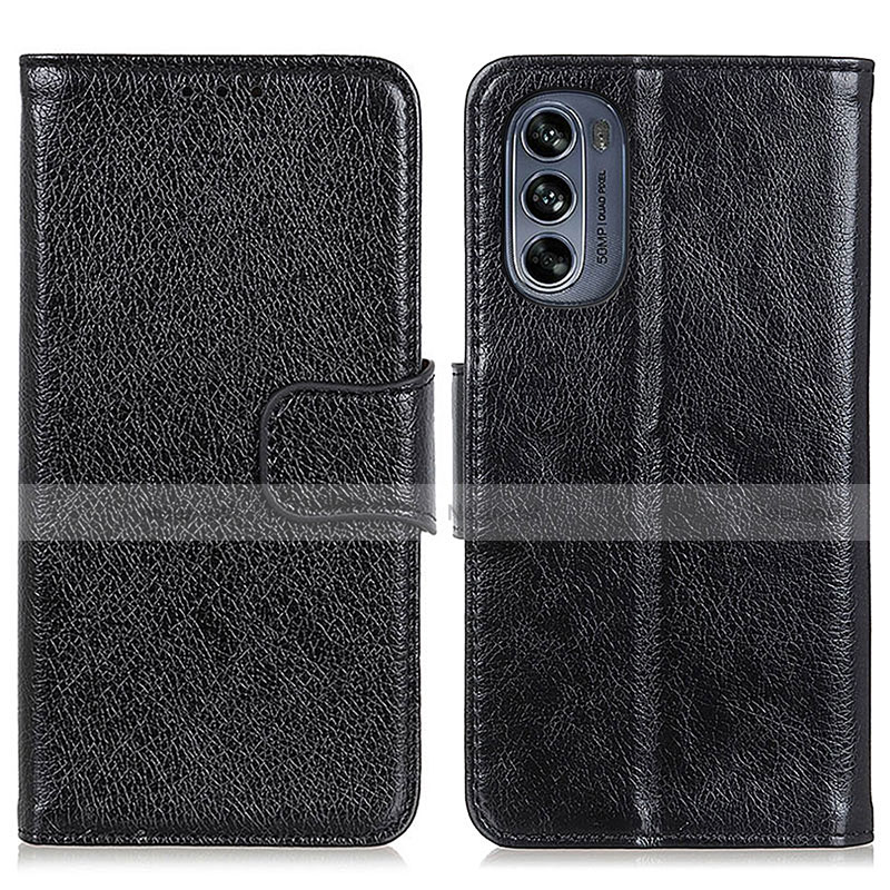 Leather Case Stands Flip Cover Holder N05P for Motorola Moto G62 5G Black