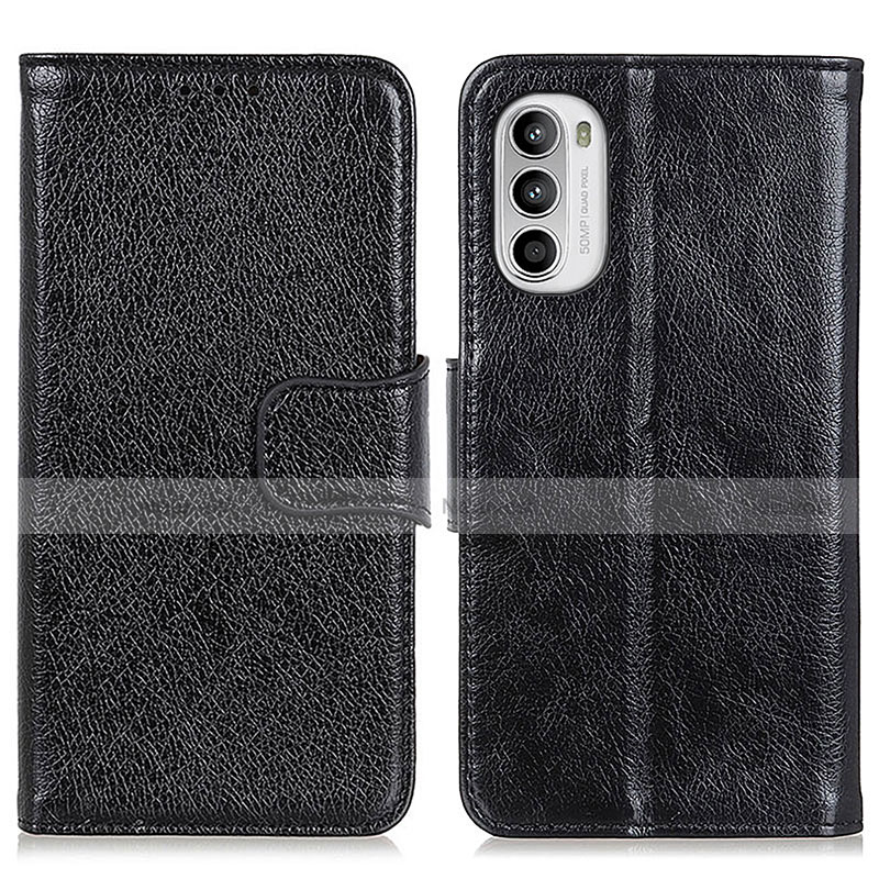 Leather Case Stands Flip Cover Holder N05P for Motorola Moto G71s 5G Black