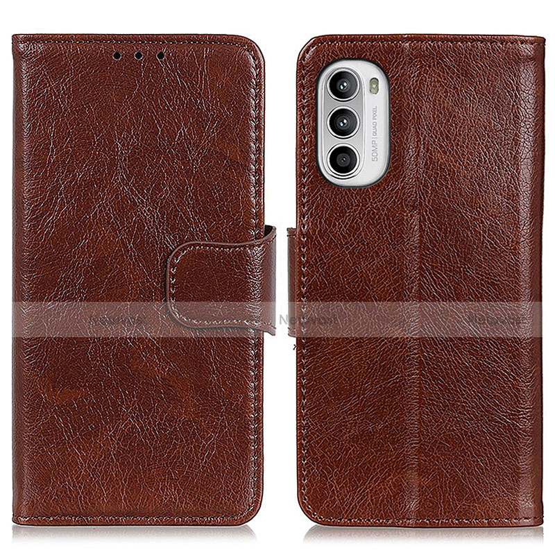 Leather Case Stands Flip Cover Holder N05P for Motorola Moto G71s 5G Brown