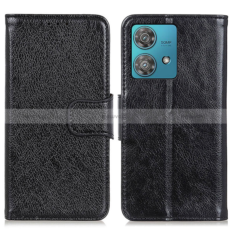 Leather Case Stands Flip Cover Holder N05P for Motorola Moto G84 5G Black