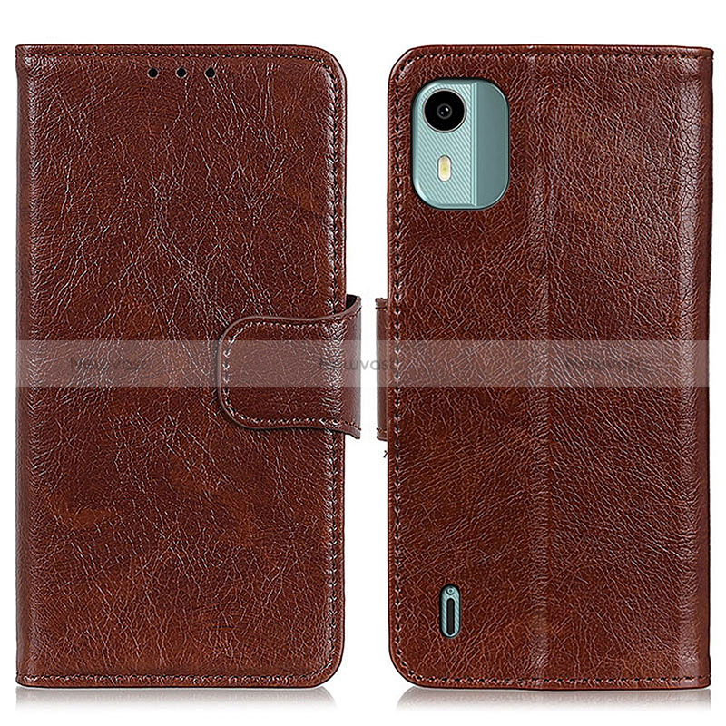 Leather Case Stands Flip Cover Holder N05P for Nokia C12 Pro Brown