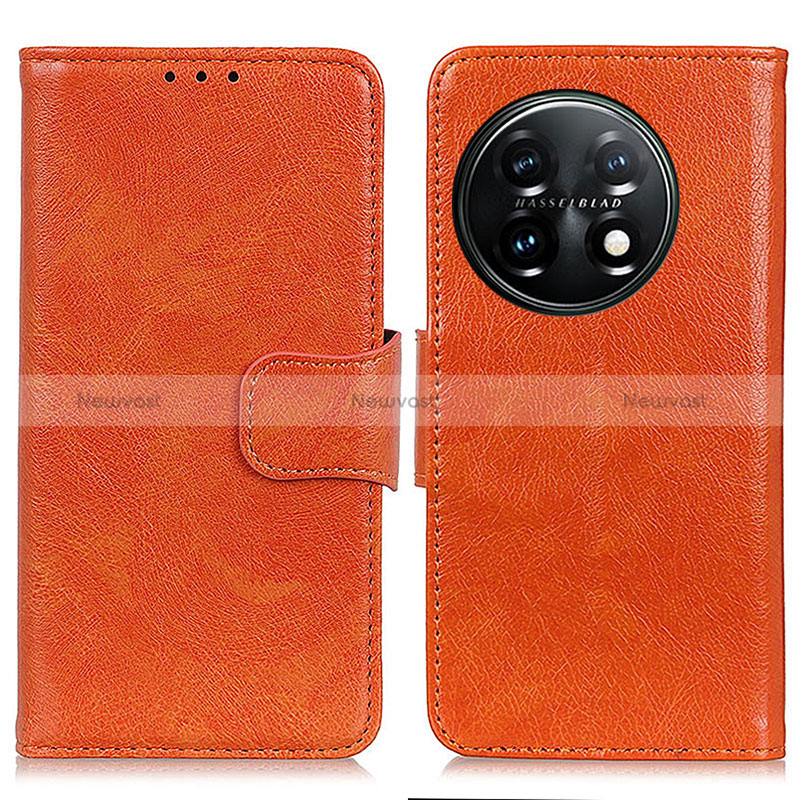 Leather Case Stands Flip Cover Holder N05P for OnePlus 11 5G Orange