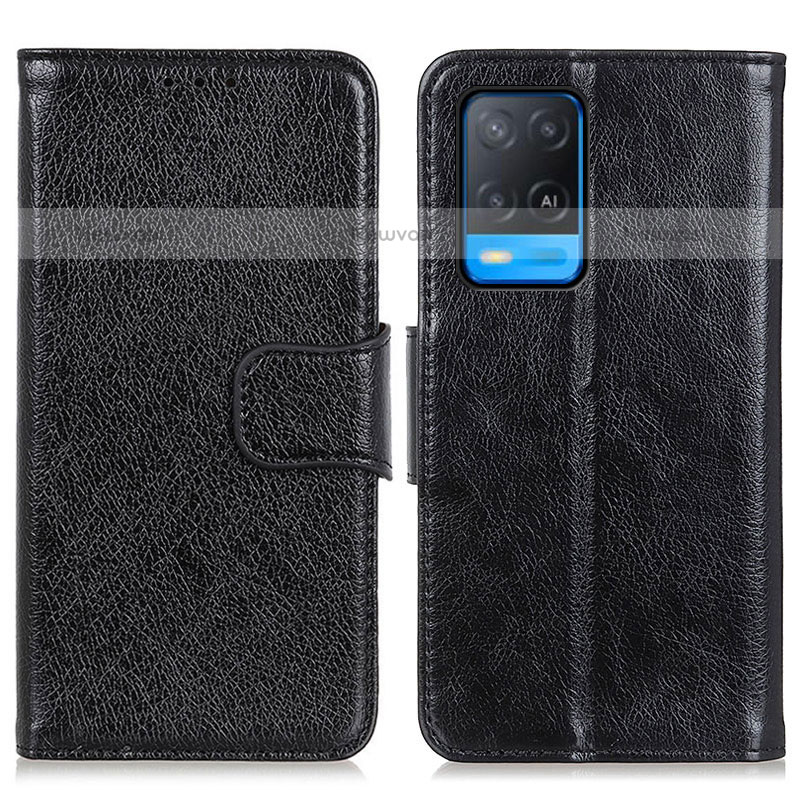 Leather Case Stands Flip Cover Holder N05P for Oppo A54 4G Black