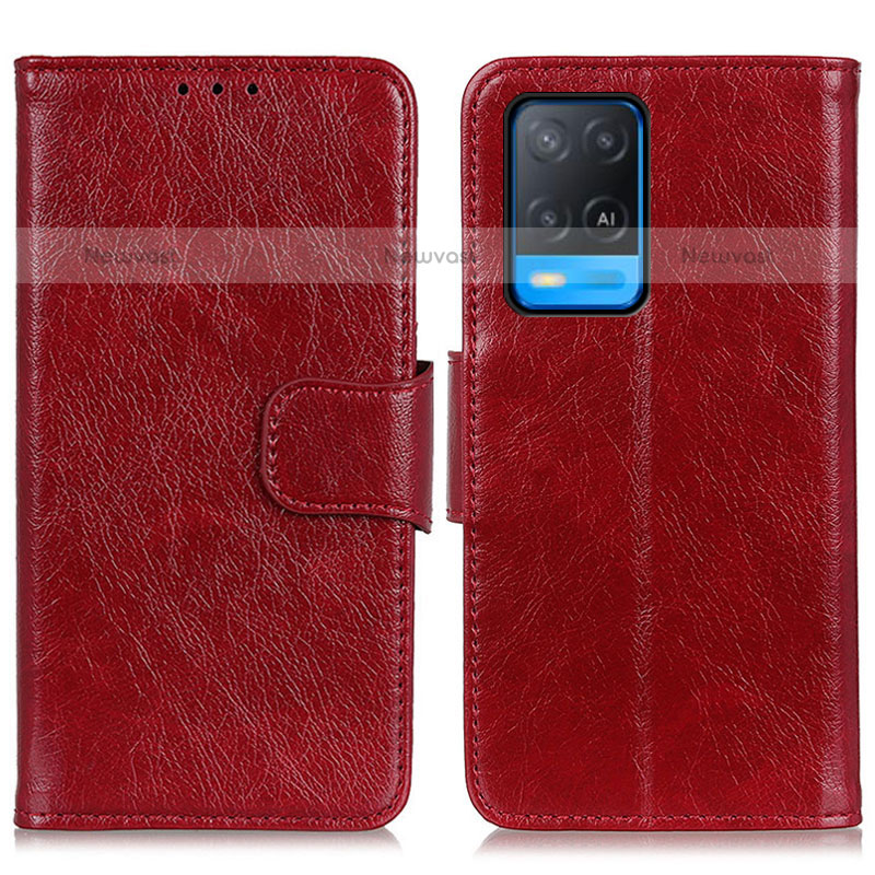 Leather Case Stands Flip Cover Holder N05P for Oppo A54 4G Red